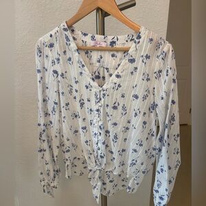 Parker White and Blue Floral Blouse